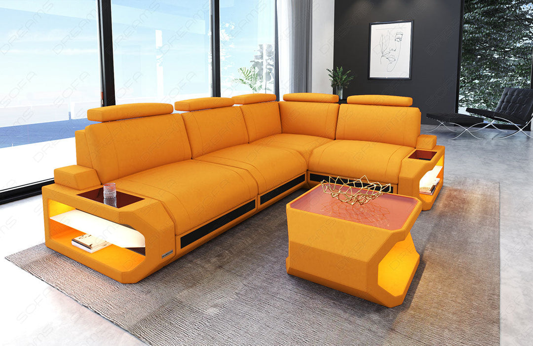 Ecksofa Siena L Form Stoff in apricot - Mineva16 Mikrofaser