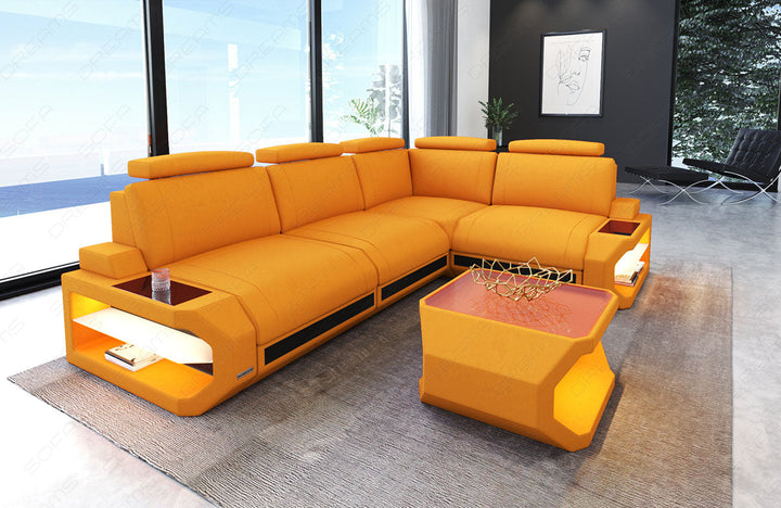 Ecksofa Siena L Form Stoff in apricot - Mineva16 Mikrofaser