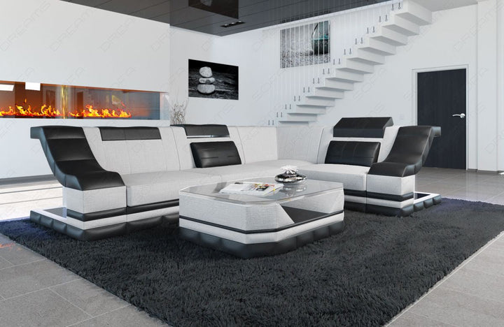 Modernes Stoff Ecksofa Bianchi L Form mit LED in macchiato - Hugo2
