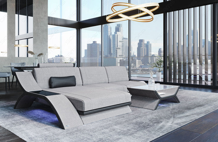 Moderne Polster Couch Calabria L Form in macchiato - Hugo2 Strukturstoff