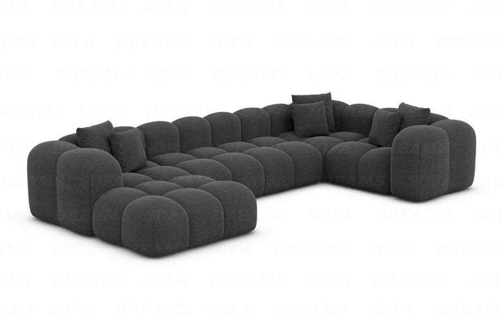 Design Stoff Wohnlandschaft Formentera U Form Strukturstoff in Anthrazit