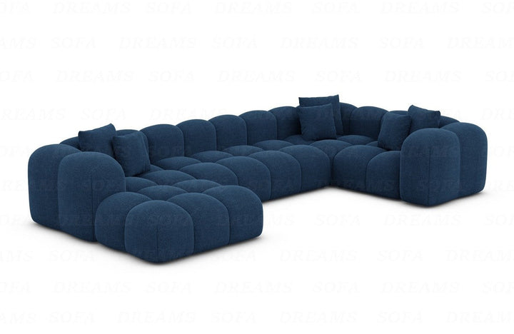 Design Stoff Wohnlandschaft Formentera U Form Strukturstoff in Blau