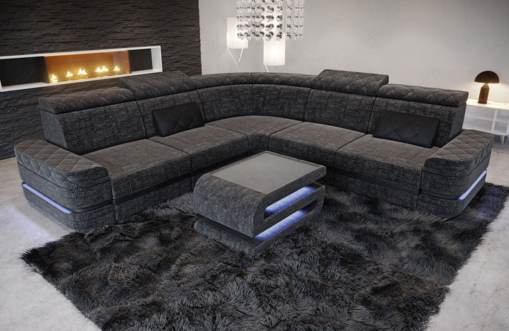 Polster Ecksofa Positano L Form in schwarz-grau - Hugo12 - Nebenfarbe schwarz Strukturstoff