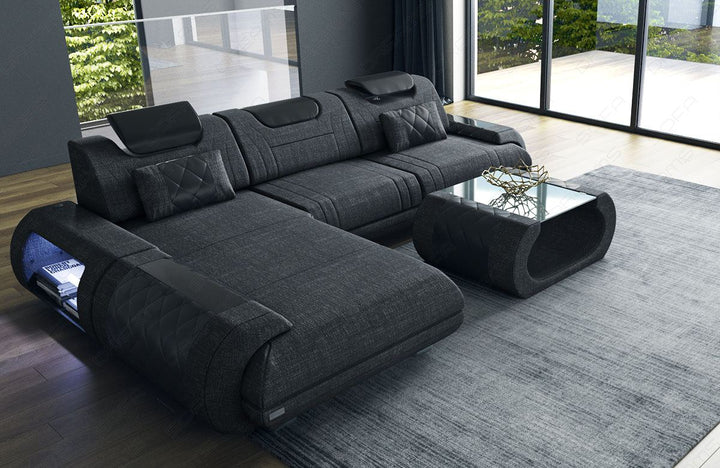 Polstersofa Rimini L Form in schwarz-grau - Hugo12 Strukturstoff