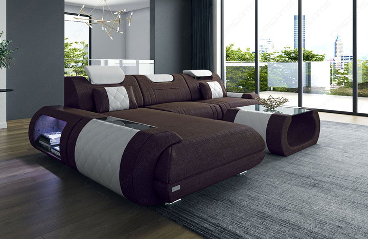 Ecksofa Stoff Rimini L Form in graubraun - Hugo16 Strukturstoff