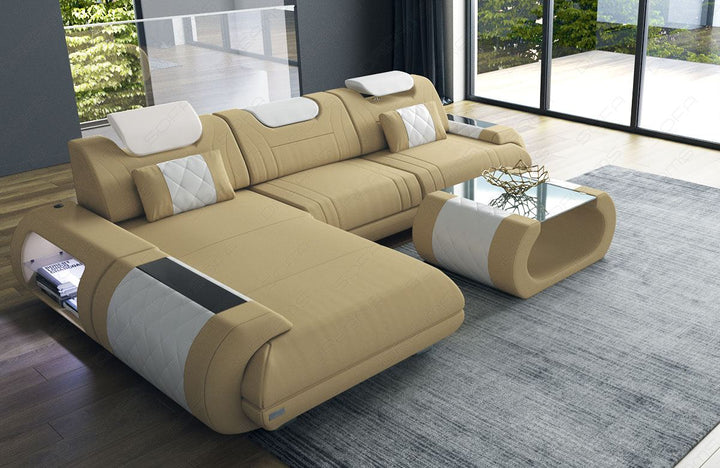 Stoff Eckcouch Rimini L Form in beige - Mineva4