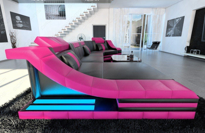 Ecksofa Turino C Form in schwarz-pink