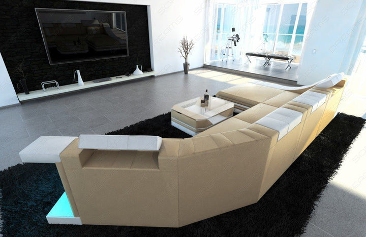 Leder Wohnlandschaft Turino C-Form  in beige weiss