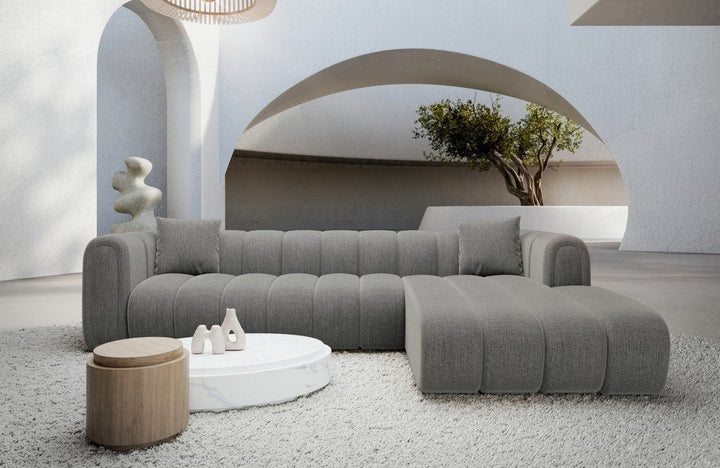 Modernes Stoffsofa Almagro L Form kurz mit Strukturstoff Bezug - Dunkelgrau