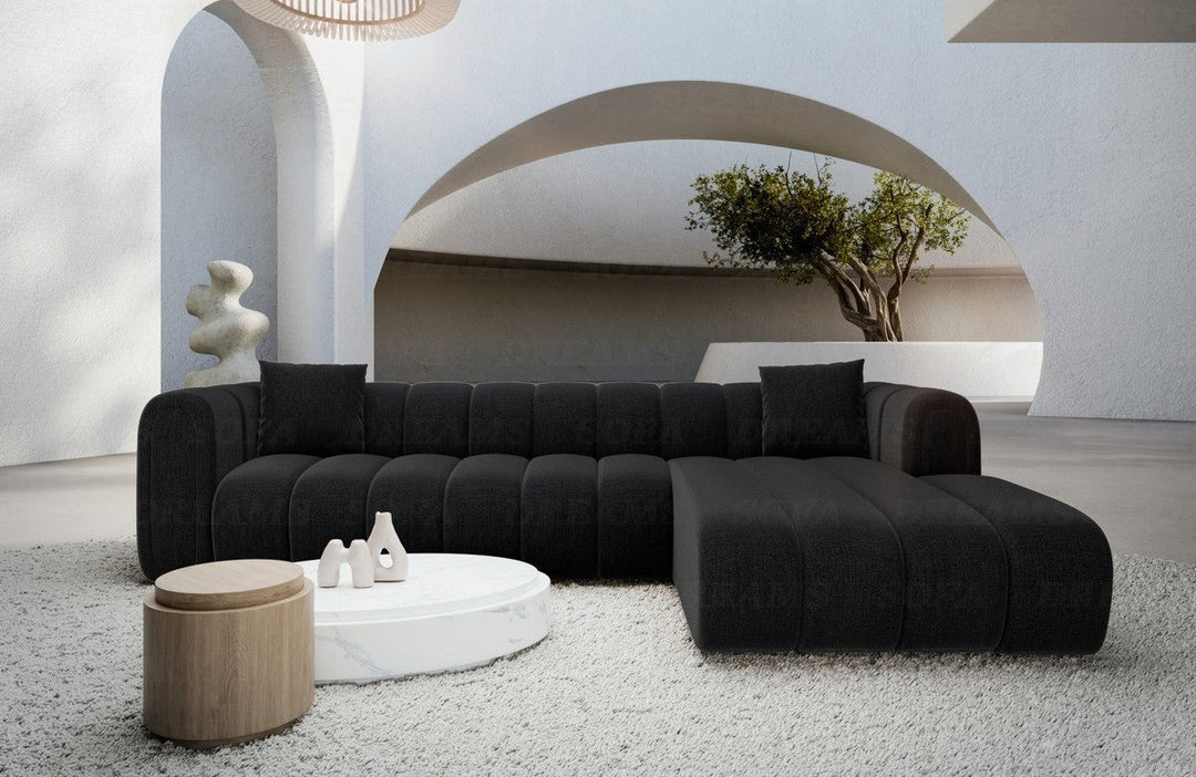 Modernes Stoffsofa Almagro L Form kurz mit Strukturstoff Bezug - Schwarz