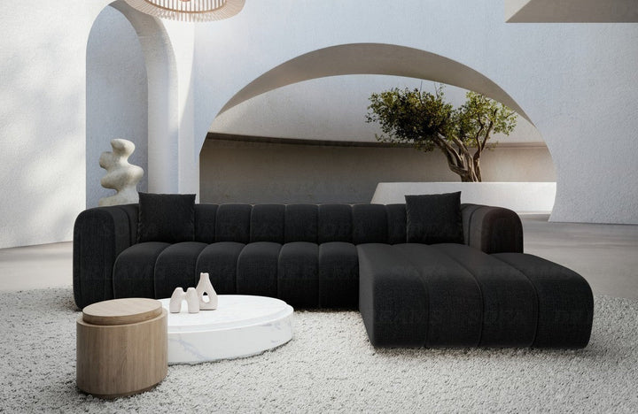 Modernes Stoffsofa Almagro L Form kurz mit Strukturstoff Bezug - Schwarz