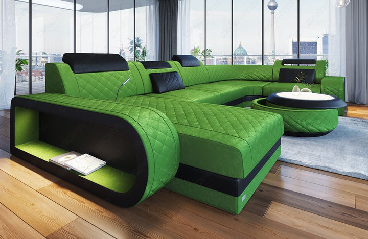 Moderne Stoff Wohnlandschaft Berlin U Form in hellgrÃ¼n - SunVelvet1026 Samtstoff