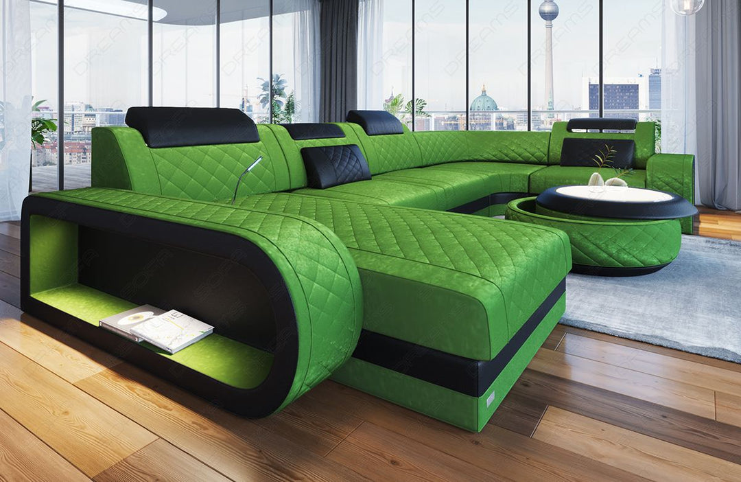 Sofa Berlin U Form in Stoff als Stoffsofa Mini in hellgrÃ¼n - SunVelvet1026 Samtstoff