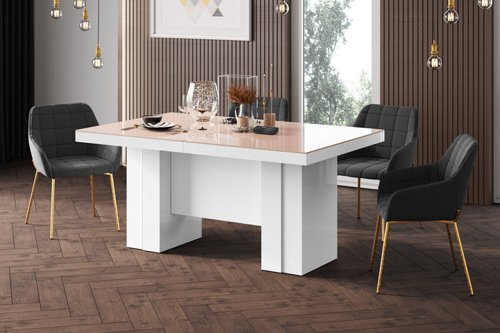 Moderner Esstisch Largo in den Hochglanzfarben cappuccino-weiÃŸ