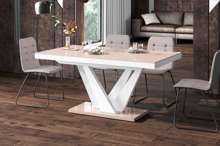 Design Esstisch Vegas in den Hochglanzfarben cappuccino-weiÃŸ