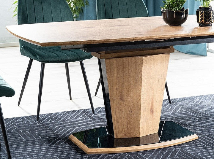 Esstisch Houston modern mit TischfuÃŸ aus gehÃ¤rtetem Glas und Holz