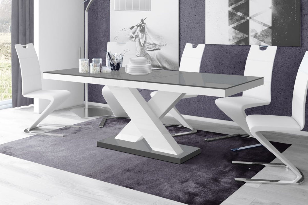 Esstisch Design Holz Linares in grau - weiss hochglanz