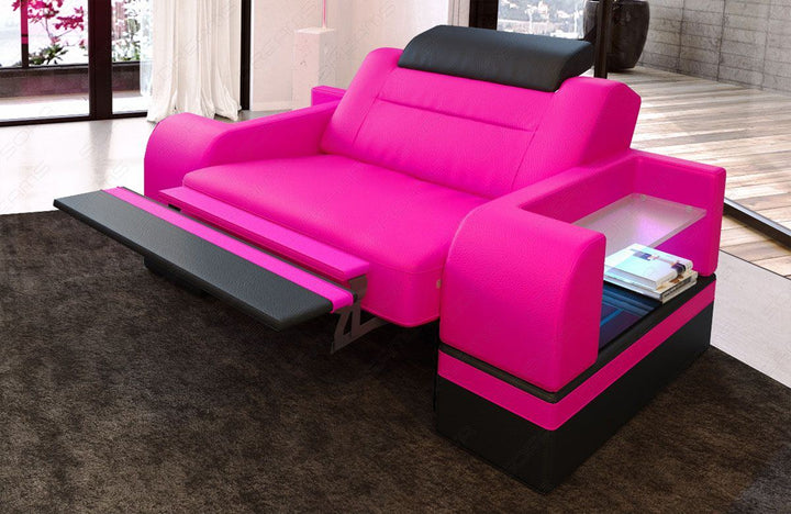Fernsehsessel Parma Leder in pink (nur Kunstleder) schwarz - Die LED Beleuchtung, USB Anschluss und Relaxfunktion sind optional erhÃ¤ltlich.