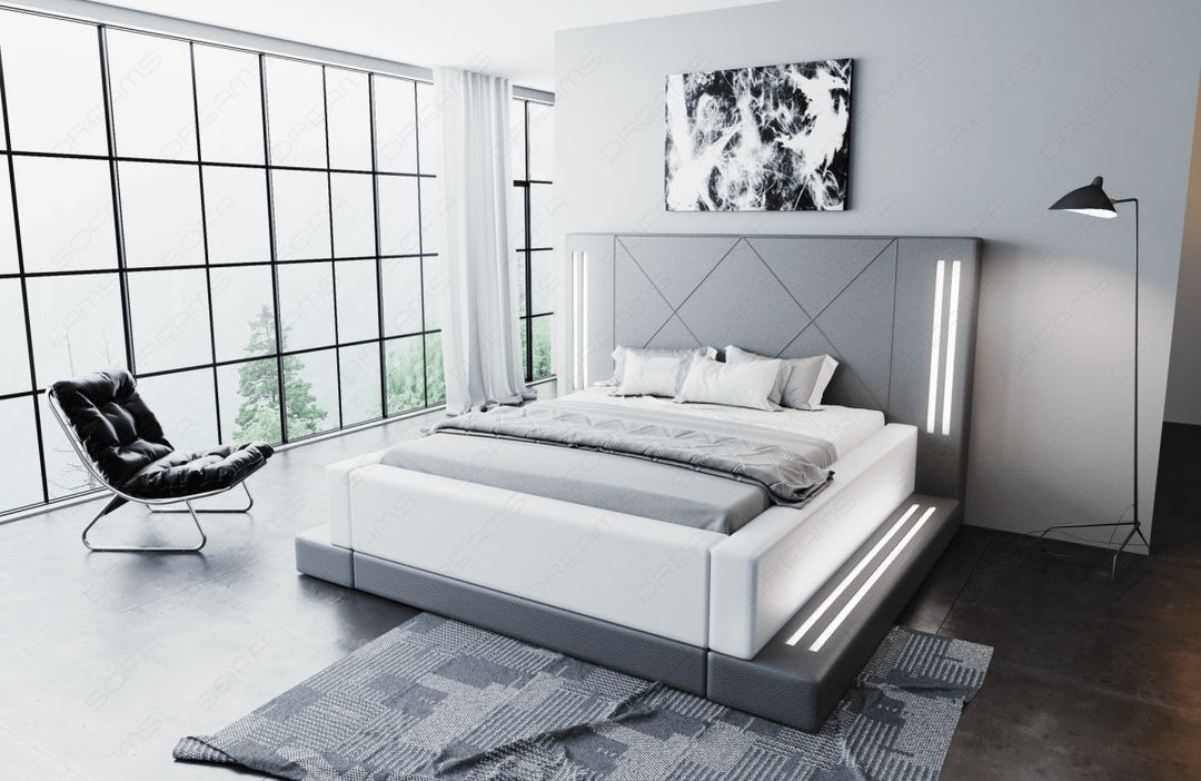 Komplettbett Casoria in grau-weiÃŸ mit LED Beleuchtung - inklusive Matratze und Lattenrost