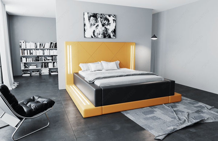 Komplettbett Casoria in orange-schwarz mit LED Beleuchtung - inklusive Matratze und Lattenrost