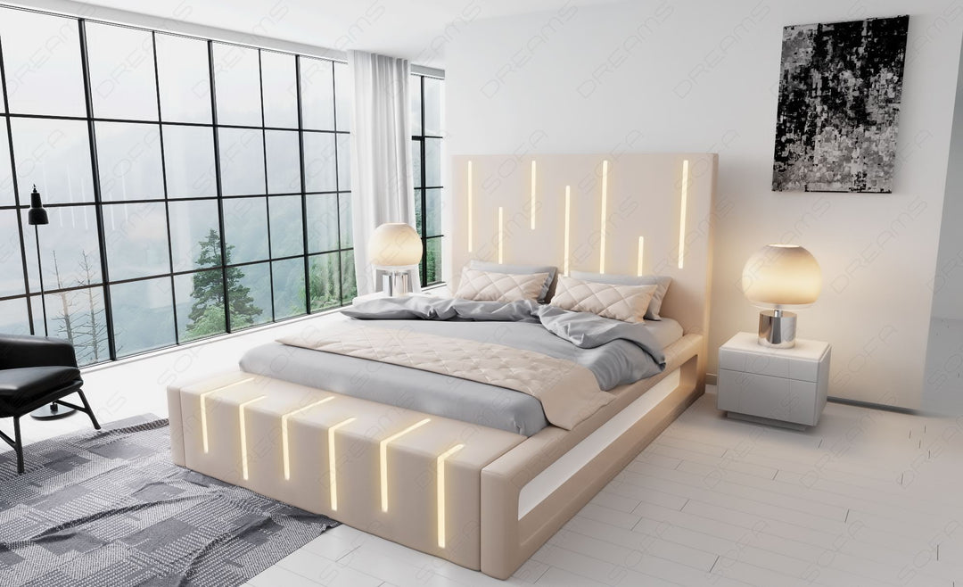 Komplettbett Milona in beige mit weissem Seitenkasten