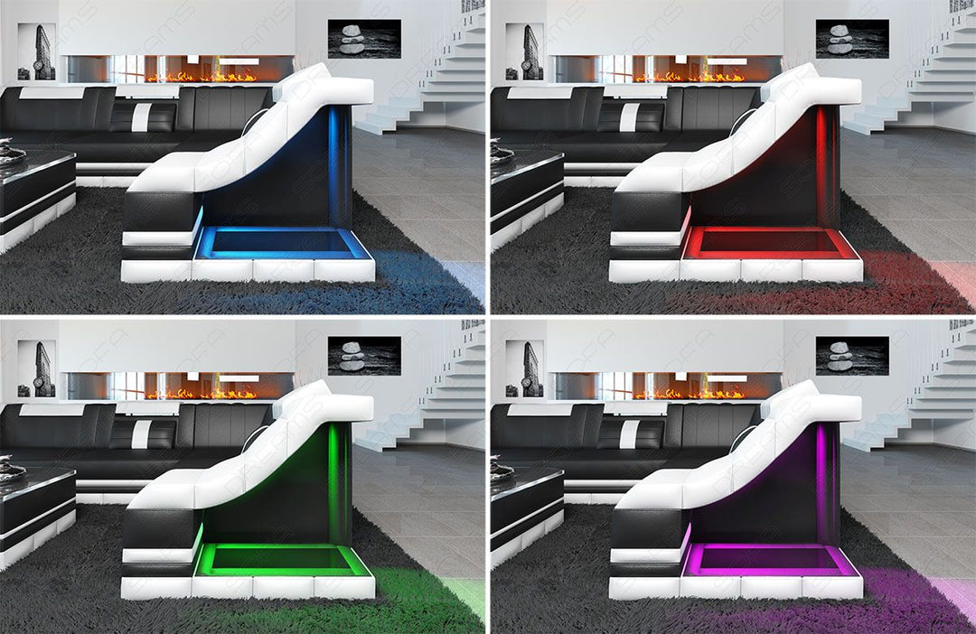 Das Sofa verfÃ¼gt Ã¼ber eine LED-Beleuchtung mit Farbwechsel. Gesteuert wird diese Ã¼ber eine Touchwheel Fernbedienung