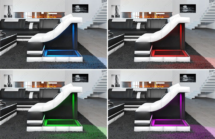 Das Sofa verfÃ¼gt Ã¼ber eine LED-Beleuchtung mit Farbwechsel. Gesteuert wird diese Ã¼ber eine Touchwheel Fernbedienung