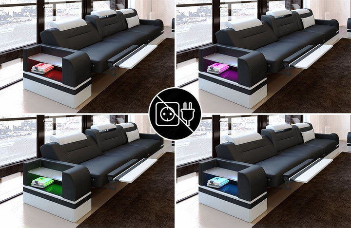 Optional erhÃ¤ltliche akkubetriebene LED Beleuchtung mit Fernbedienung (Farbwechsel) beim Sofa Parma Zweisitzer
