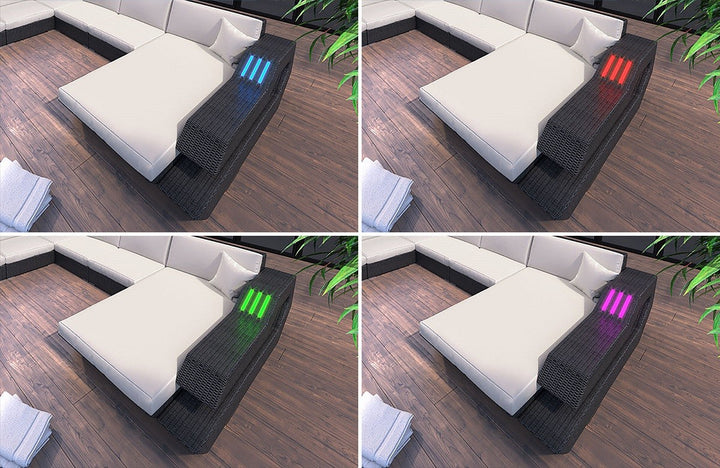 LED Beleuchtung beim Rattan Sofa Ravenna L Form