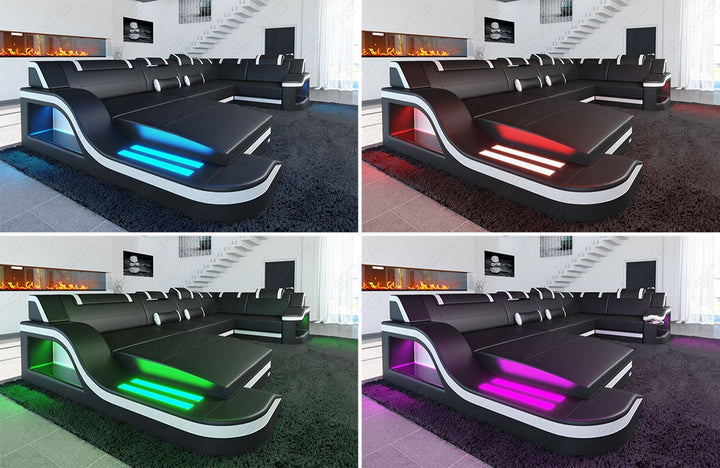 Sofa Wohnlandschaft Palermo XXL mit LED Beleuchtung mit Farbwechsel