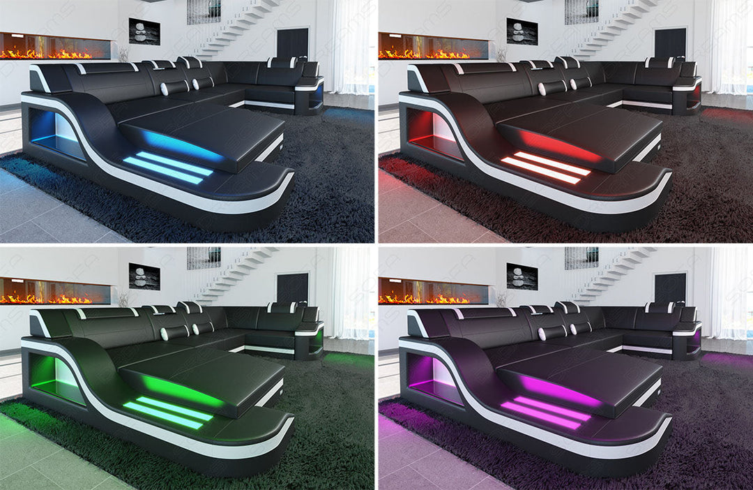 Beispielbild der LED Beleuchtung mit Farbwechsel beim Sofa Palermo