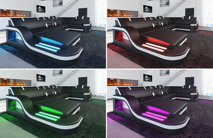 Beispielbild der LED Beleuchtung mit Farbwechsel beim Sofa Palermo