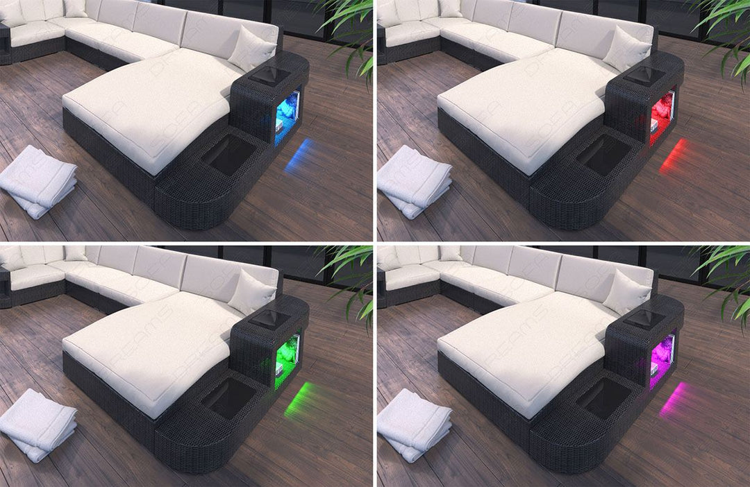 LED-Beleuchtung (Farbwechsel) mit Touch-Wheel Fernbedienung beim Rattansofa Wave L Form
