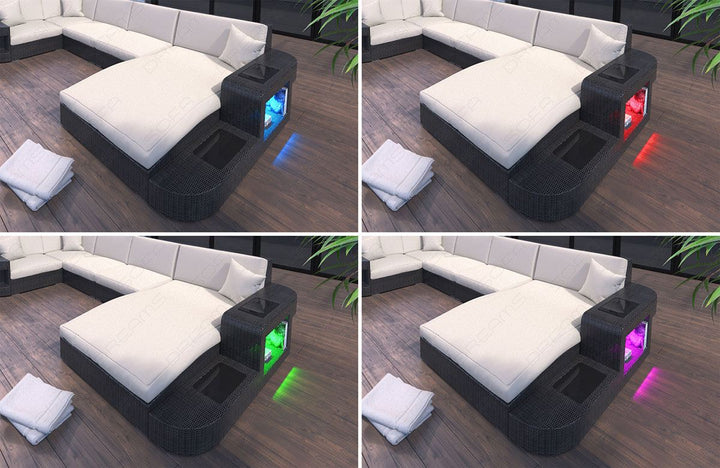 LED-Beleuchtung (Farbwechsel) mit Touch-Wheel Fernbedienung beim Rattansofa Wave L Form