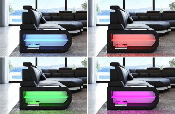 Beispielbild der Farbwechsel LED Beleuchtung beim Sofa Asti inklusive Touch-Wheel Fernbedienung