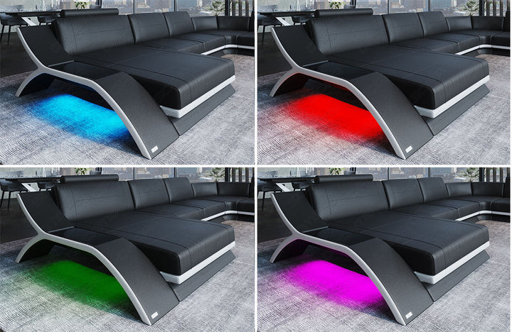 Die RGB LED Beleuchtung beim Sofa Calabria