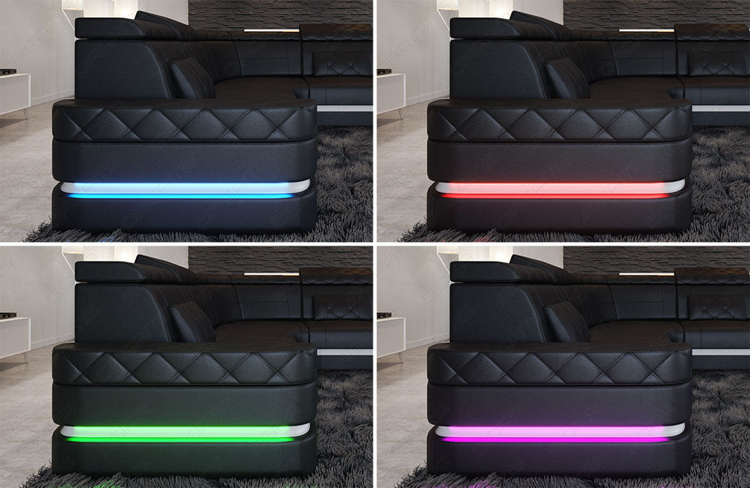 LED Farbwechsel Beleuchtung in den Armlehnen beim Sofa Positano