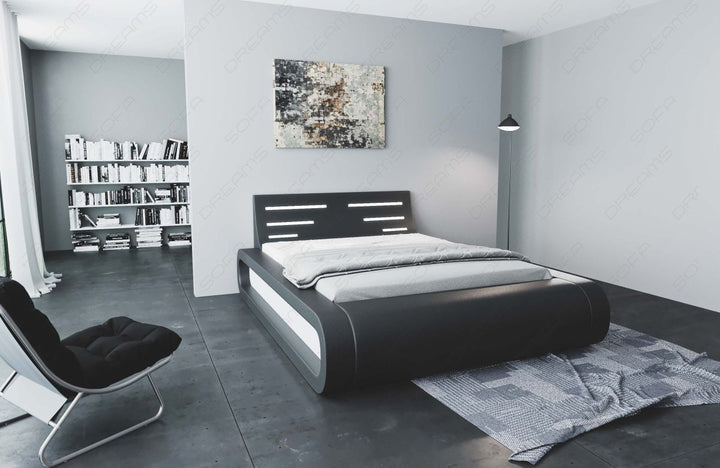 Designerbett Sorano modern mit LED Beleuchtung in schwarz-weiÃŸ