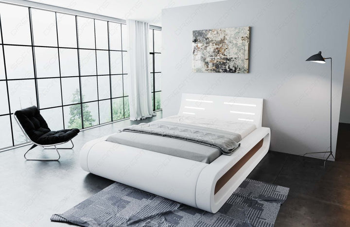Design Komplettbett Sorano mit LED Beleuchtung in weiÃŸ-dunkelbraun - Kunstleder