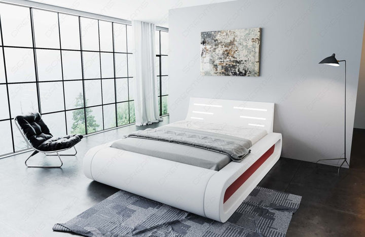 Design Komplettbett Sorano mit LED Beleuchtung in weiÃŸ-rot - Kunstleder