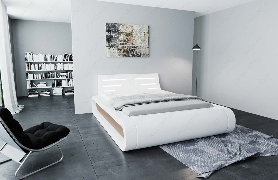 Designerbett Sorano modern mit LED Beleuchtung in weiÃŸ-sandbeige