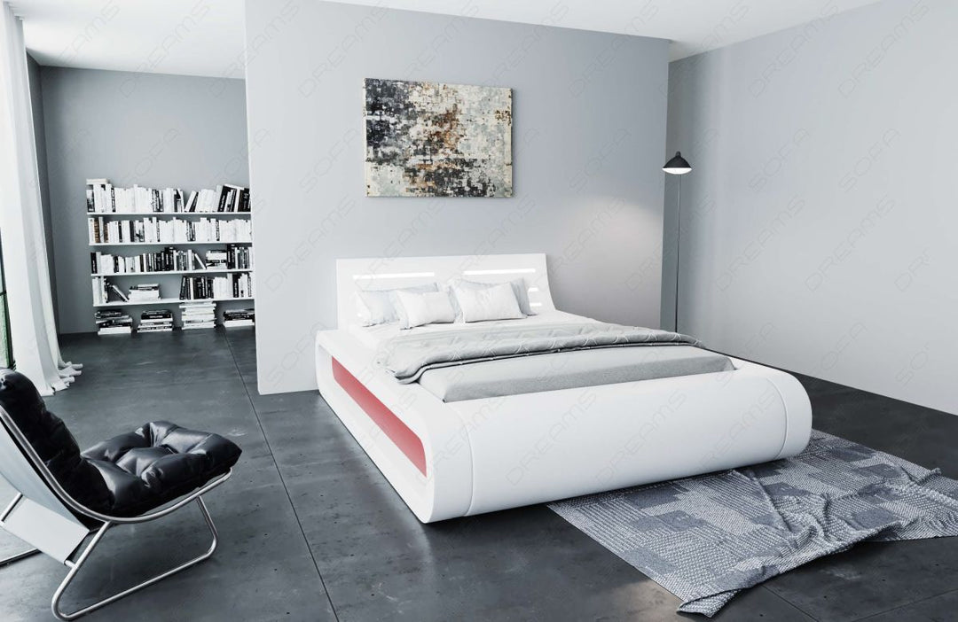 Designerbett Sorano modern mit LED Beleuchtung in weiÃŸ-rot