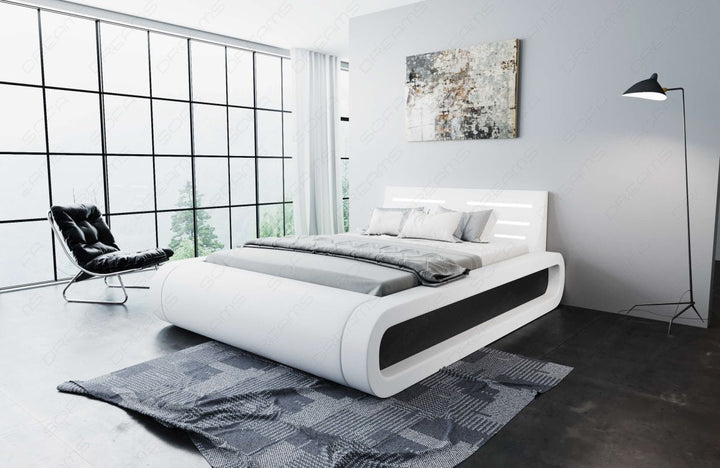 Designerbett Sorano modern mit LED Beleuchtung in weiÃŸ-schwarz