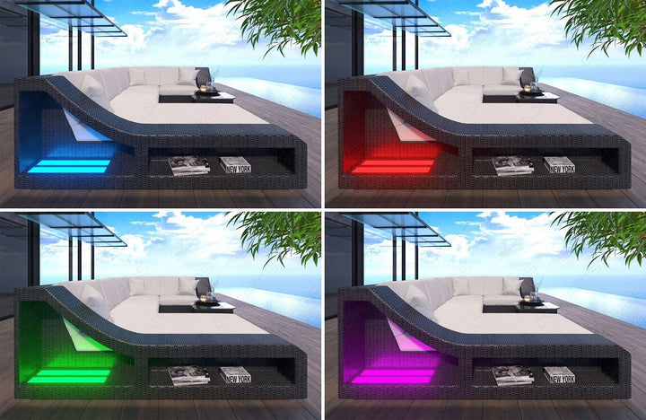 LED-Beleuchtung (Farbwechsel) mit Touch-Wheel Fernbedienung beim Rattansofa Turino U Form