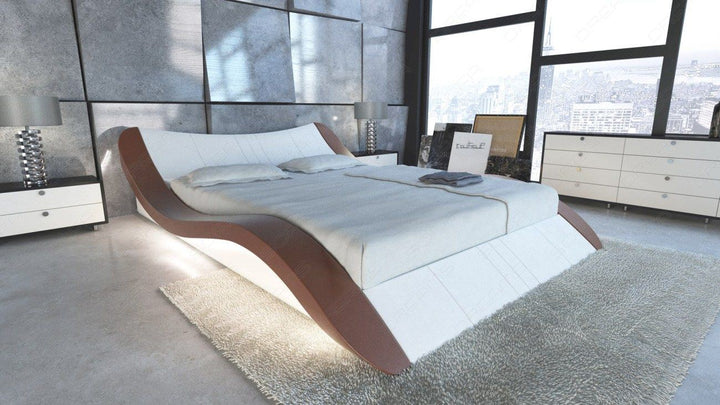 Designer Bett Frankfurt in weiss Nebenfarbe dunkelbraun