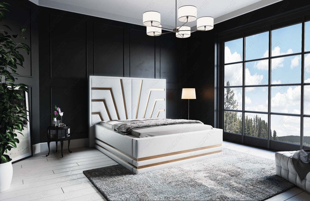 Deluxe Boxspringbett Cecina in WeiÃŸ mit goldenen Leisten