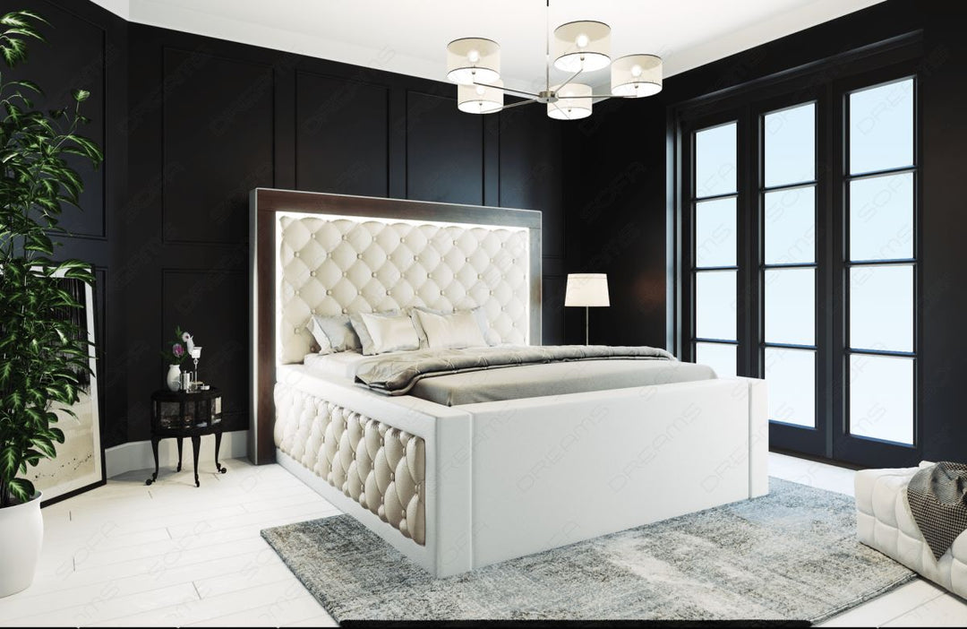 Boxspringbett Varese in beige-weiÃŸ - Bezug Kunstleder Premium