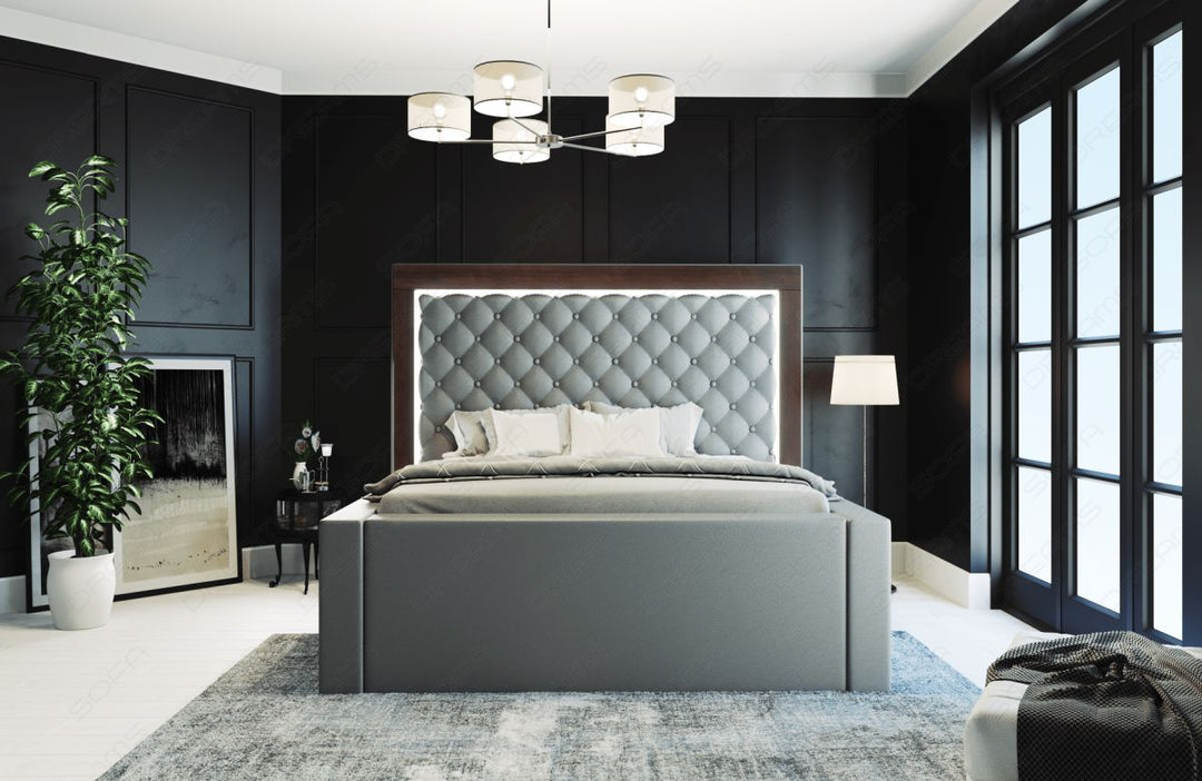 Luxus Kunstleder Boxspringbett Varese komplett in grau