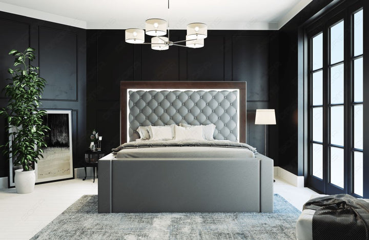 Luxus Kunstleder Boxspringbett Varese komplett in grau