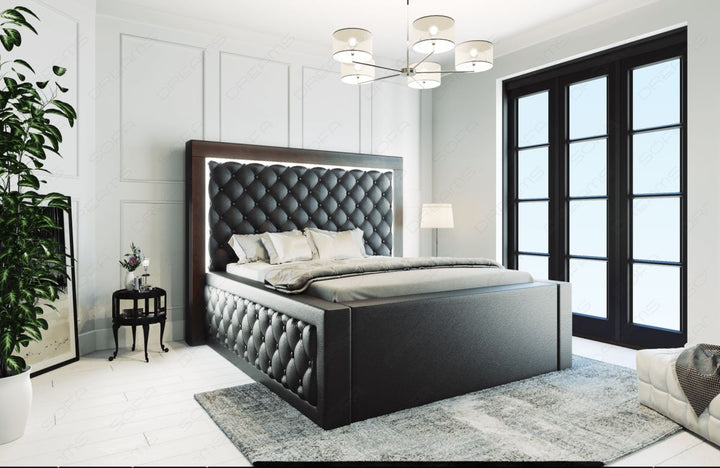 Modernes Boxspringbett Varese komplett in schwarz - Bezug Kunstleder Premium